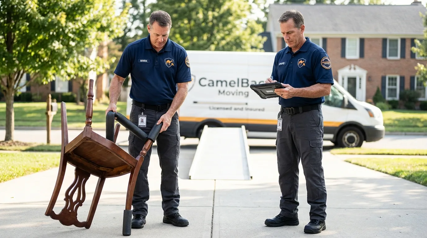 Movers inspecting furniture for damage prevention before loading in Tazewell, TN