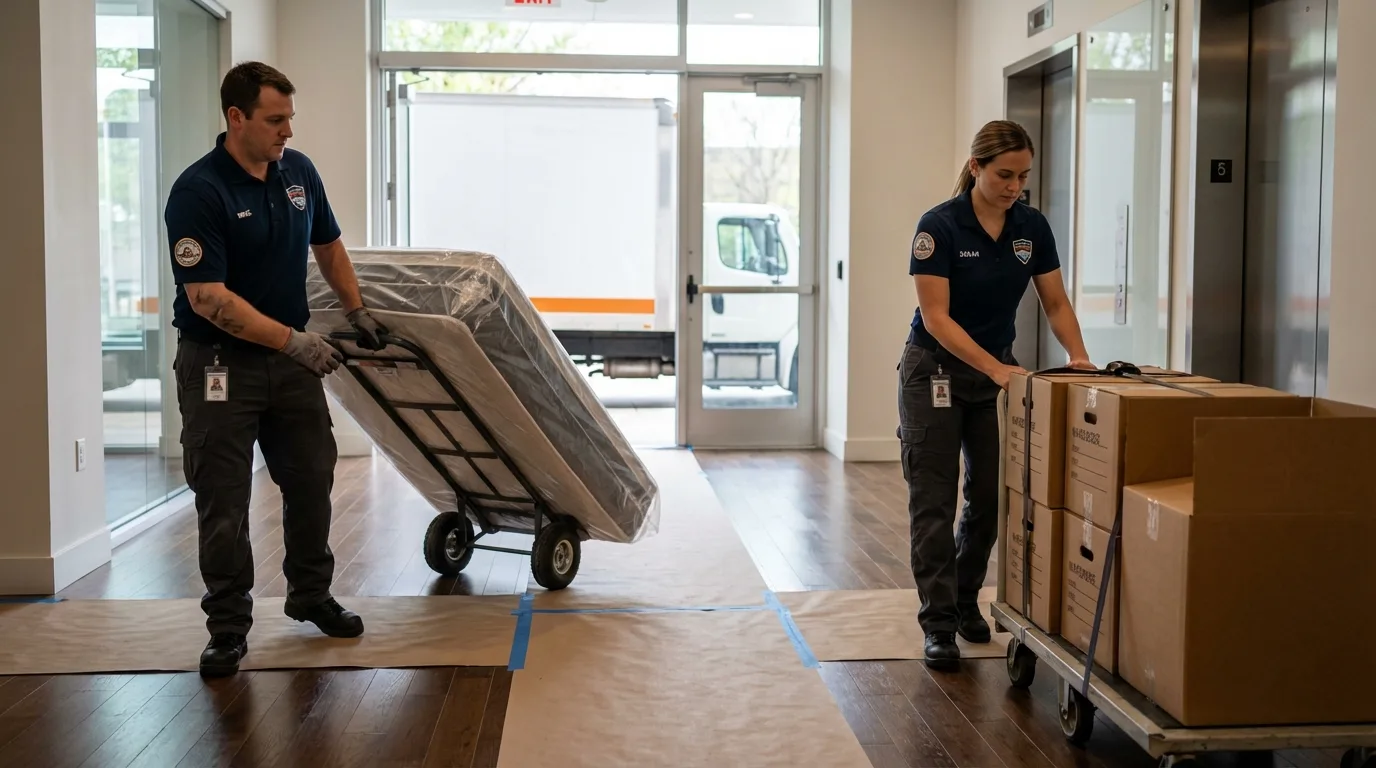 Professional apartment movers loading elevator in Tazewell, TN